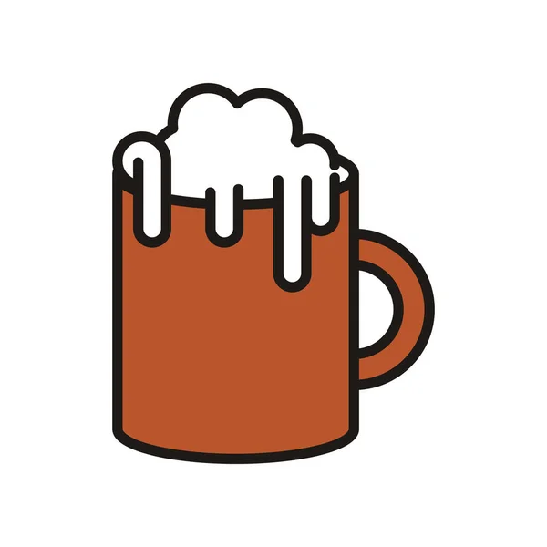 Cerveza tarro de madera bebida día internacional relleno estilo — Vector de stock