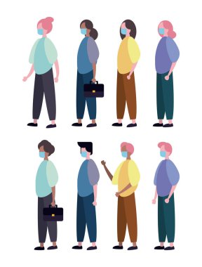 Tıbbi maske takan bir grup insan