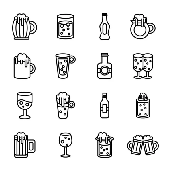 Bundle di icone della birra giornata internazionale — Vettoriale Stock
