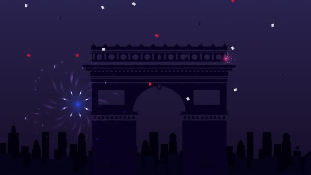 Frohe Bastille-Feier mit Triumphbogen — Stockvideo
