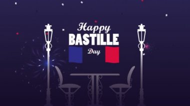 Fransa bayrağı ve restoran masasıyla Bastille Günü 'nüz kutlu olsun.