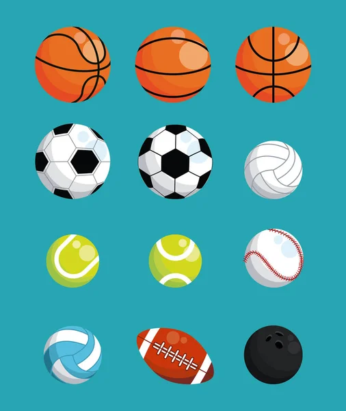 Uppsättning sport bollar utrustning ikoner — Stock vektor
