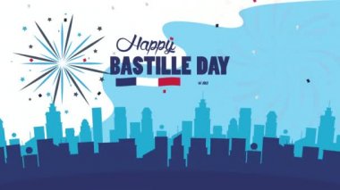 Fransa bayrağı ve şehir manzarasıyla Bastille Günü 'nüz kutlu olsun.