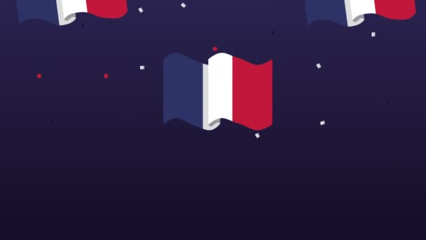 Happy bastille day celebration with france flags — Stock Video