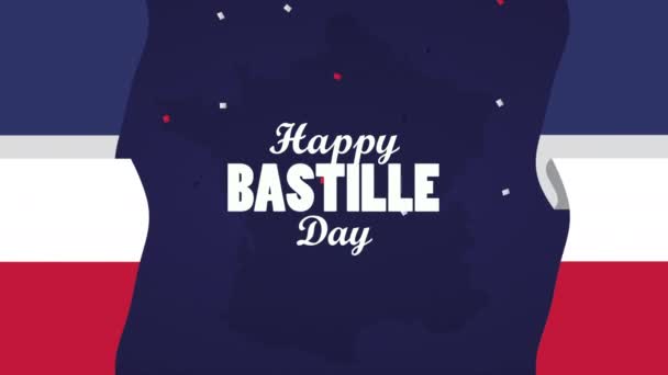 Fröhliche Bastille-Feier mit Schriftzug und Fahne — Stockvideo