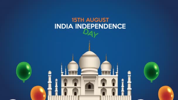 Día de la independencia de la India con taj mahal y globos helio — Vídeo de stock