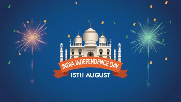 Ημέρα ανεξαρτησίας Ινδίας με taj mahal και πυροτεχνήματα — Αρχείο Βίντεο