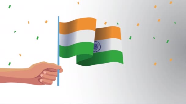 Ημέρα ανεξαρτησίας της Ινδίας με το χέρι κυματίζει σημαία — Αρχείο Βίντεο