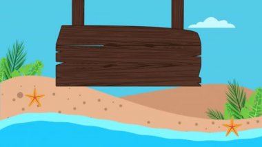 Yaz tatili sezonu plajda ahşap etiketle