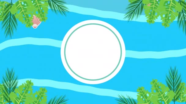 Temporada de vacaciones de verano con conchas de mar marco circular — Vídeos de Stock