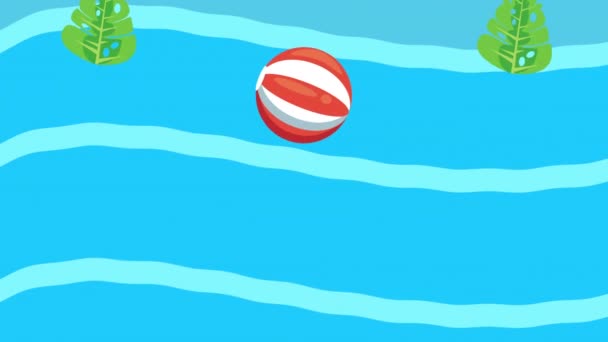 Vacances d'été avec ballons plage et pastèques dans l'eau de mer — Video