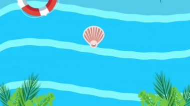 Sörf tahtası ve cankurtaranla deniz suyunda yüzen yaz tatili sezonu