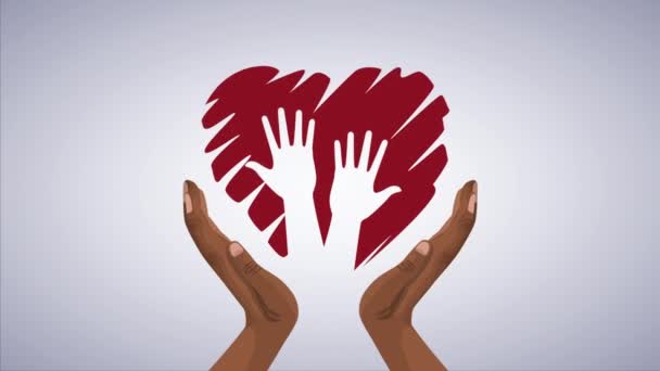 Stop the racism campaign with african hands lifting heart — Stock Video