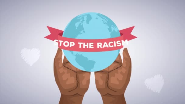 Остановить кампанию расизма африканскими руками, поднимающими планету Земля — стоковое видео