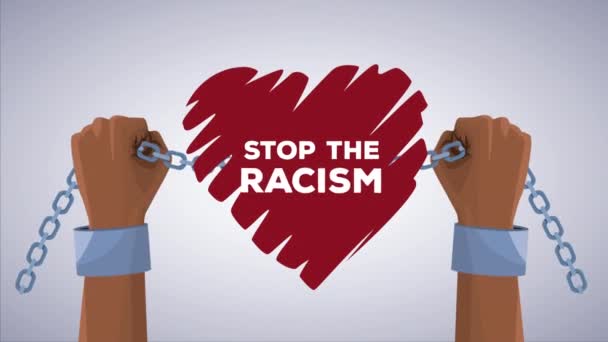 Parar a campanha de racismo com o coração e escravo algemas — Vídeo de Stock