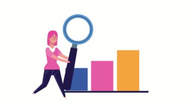 İş kadını büyüteç ve istatistik çubuklarını kaldırıyor