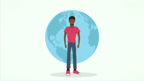 Detener la campaña de racismo con el hombre afro y el planeta tierra — Vídeo de stock