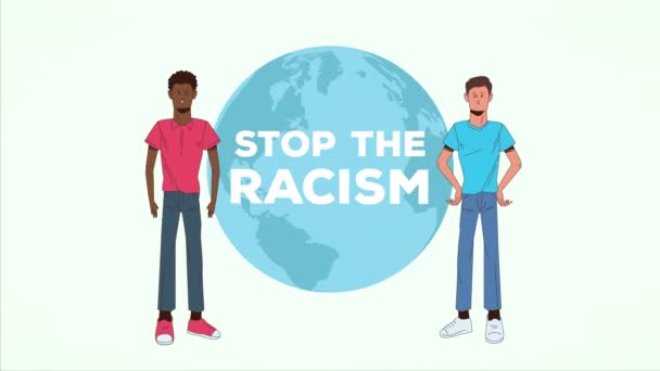 Stop the racism campaign with interracial men and earth planet — Stock Video