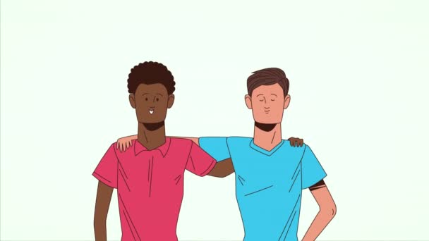Stoppa rasismen kampanj med inter raser män tecken — Stockvideo