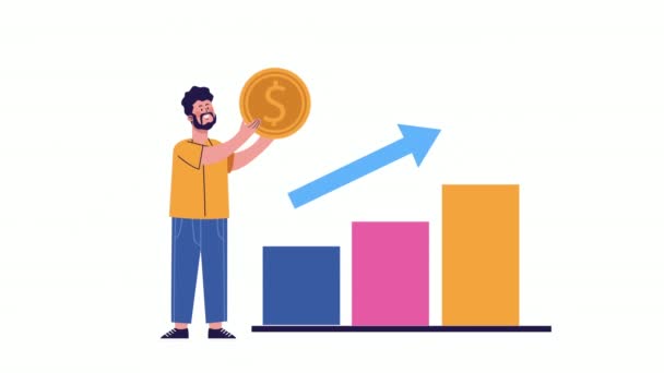 Para ve istatistik çubuklarını kaldıran işadamı canlandırıldı — Stok video