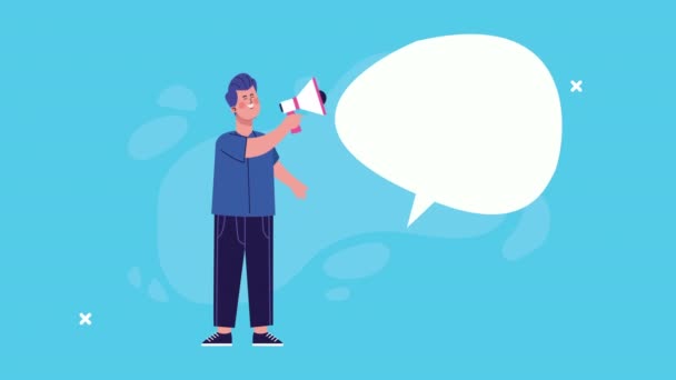 Businessman using megaphone and speech bubble animated — Stock Video