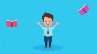 Küçük çocuk ve kitaplarla okul sezonuna dönüyorum.