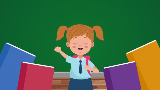 De volta à temporada escolar com a menina e os livros — Vídeo de Stock