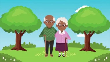 Kamptaki afro yaşlı çiftlerle mutlu büyükanne ve büyükbabalar günü kartları.