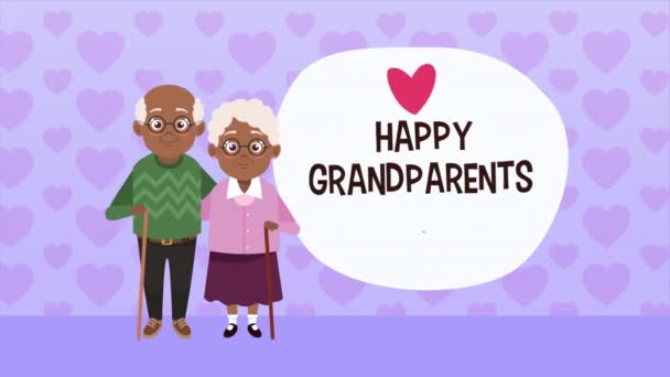Glada morföräldrar dag kort med afro gamla älskare par — Stockvideo