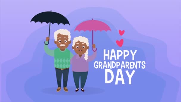 Feliz día de los abuelos tarjeta con afro viejos amantes pareja — Vídeo de stock