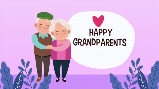 Feliz día de los abuelos tarjeta con viejos amantes pareja — Vídeos de Stock