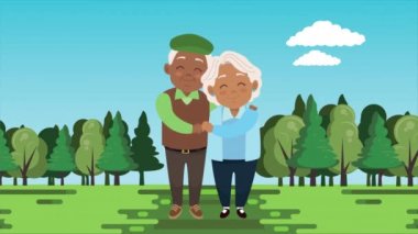 Kamptaki afro yaşlı çiftlerle mutlu büyükanne ve büyükbabalar günü kartları.