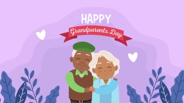 Feliz día de los abuelos tarjeta con afro viejos amantes pareja — Vídeos de Stock