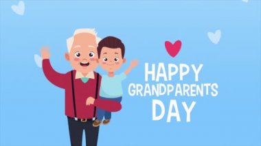 Büyükbabanın torununu taşıdığı mutlu büyükanne ve büyükbaba günü kartı