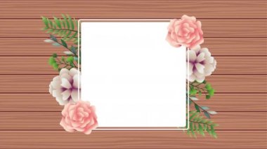 Kare çerçevede pembe güllerle süslenmiş güzel bir çiçek dekoru.