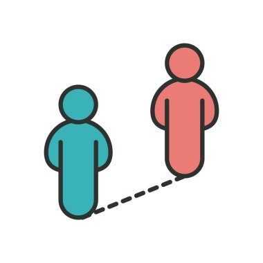 İnsanlar uzaklık sosyal çizgisini siluetler ve biçim simgesini doldurur