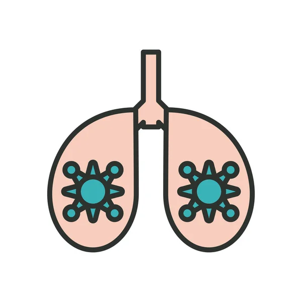 Ludzkie płuca z zakrzywioną linią 19 cząstek i ikoną stylu wypełnienia — Wektor stockowy