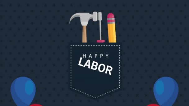 Happy labor day celebration with balloons helium and tools — Stock Video