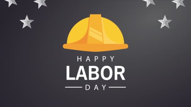 Feliz celebración del día del trabajo con letras y casco — Vídeos de Stock