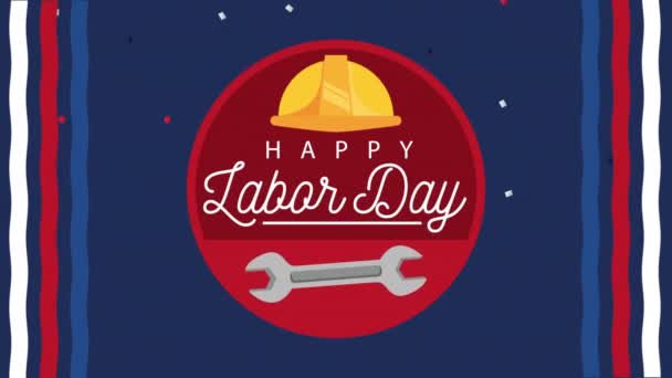 Happy labor day celebration with lettering and helmet — стоковое видео