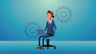 Şık bir işadamı dizüstü bilgisayarda çalışıyor ve...