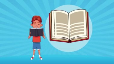 Küçük öğrenci kitap okuyor çizgi roman karakteri