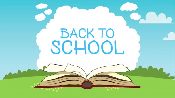 Back to school animation with book and lettering — Stock Video