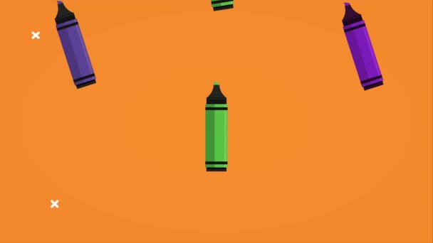 Kembali ke animasi sekolah dengan warna krayon pola — Stok Video