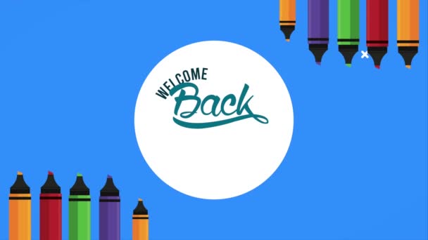 Back to school time lettering with colors crayons — Stock Video