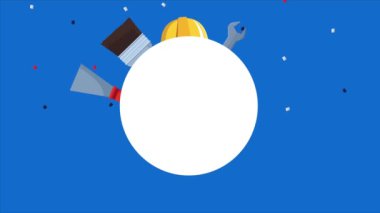 Aletler ve dairesel çerçeve ile İşçi Bayramı kutlamaları