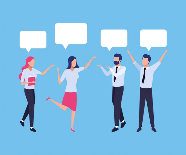 group of business people teamwork with speech bubbles characters