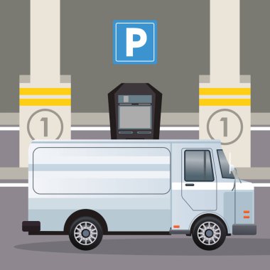 Beyaz minibüs aracı park alanında.