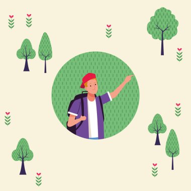 Seyahat çantası karakteri olan genç turist.