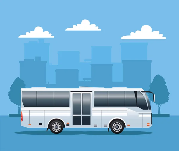 Білий автобус громадського транспорту в місті — стоковий вектор